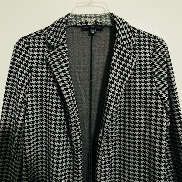 Joan Vass New York Houndstooth Blazer Size S Black Gray Longline Stretch Office - Picture 2 of 9